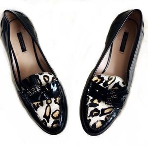 ZARA Black Patent Leather Leopard Print  Loafers